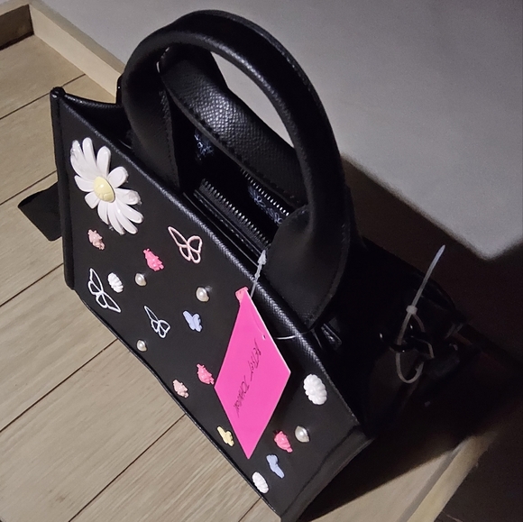 Betsey Johnson Black Tote with Floral and Heart Design - Picture 4 of 6